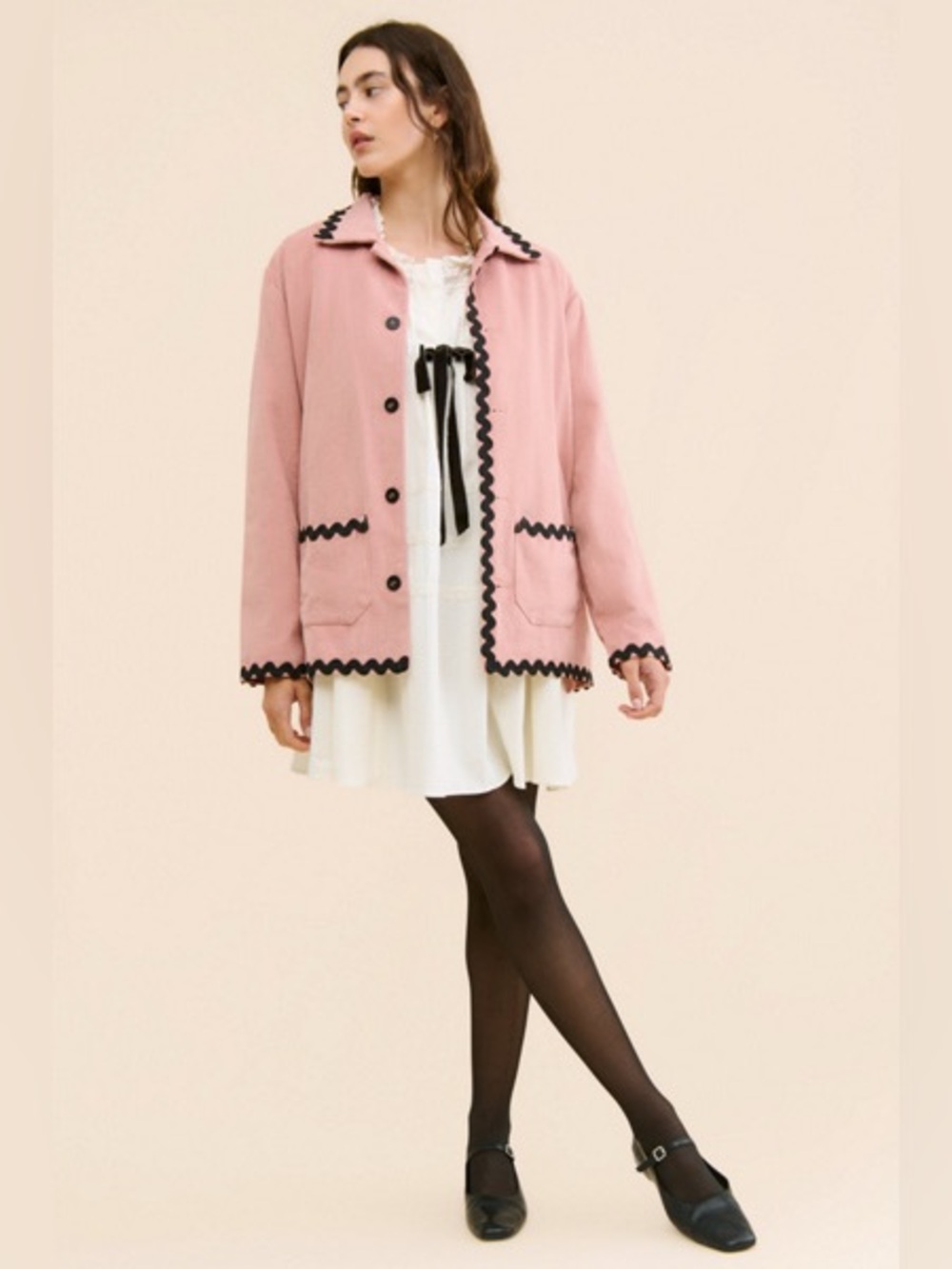 Medium Sister Jane Gordon ric rac jacket Pink Jacket Black Ric Rac Trim blazer